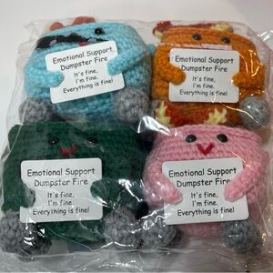 Emotional Support Crochet Dumpster Fire with Positive Card Cute Room Decor Knitt